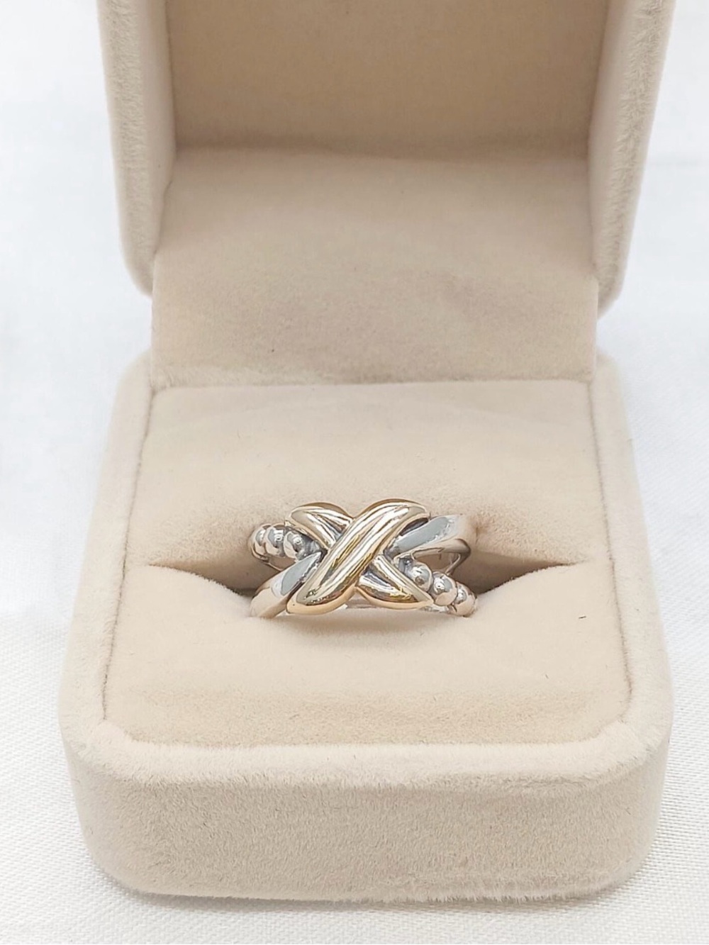 Two-Tone X Crossover Ring in Gold and Silver